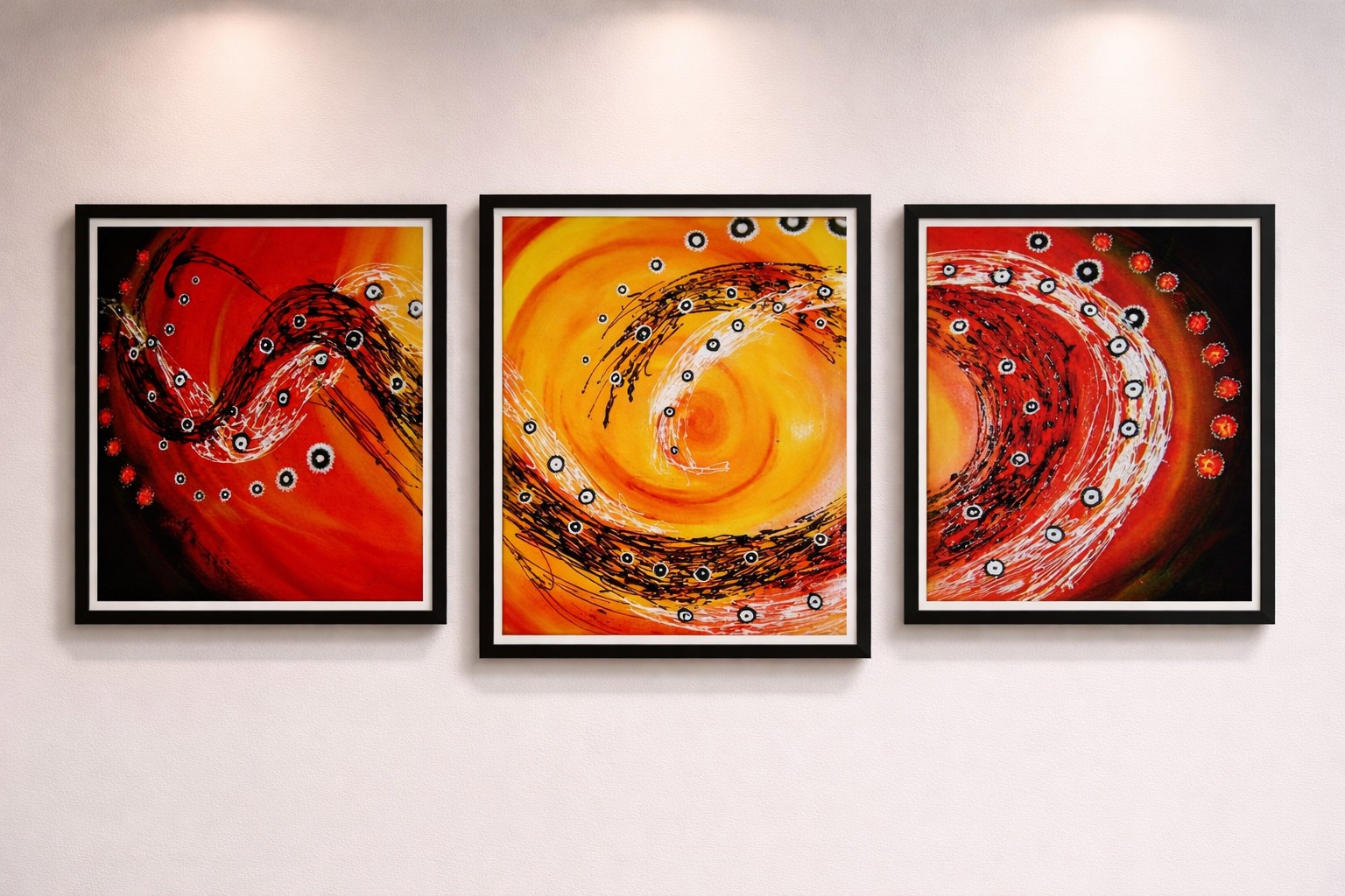 Abstract swirl triptych painting