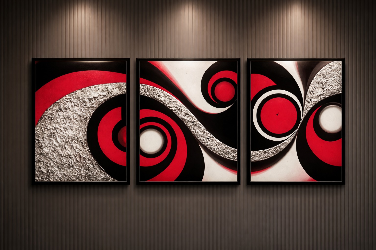 Red circles triptych painting