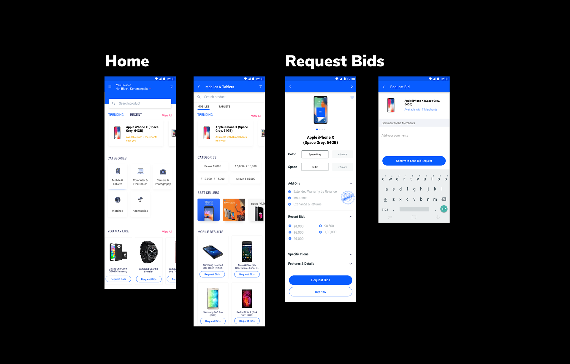 Customer App — Home & Request Bids