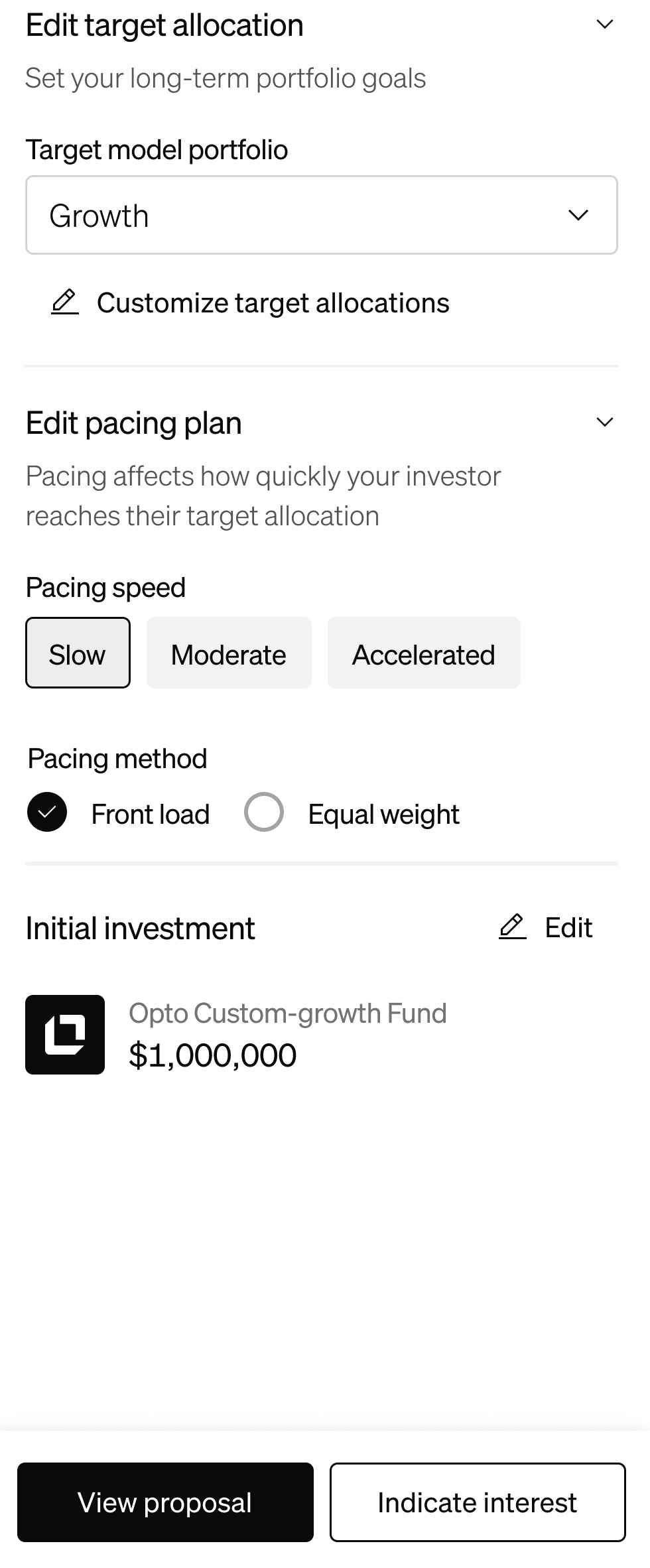 Target allocation and pacing controls