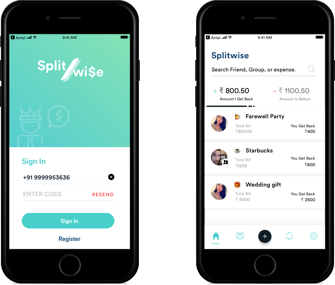 Hi-fi mockups — sign-in and home screen